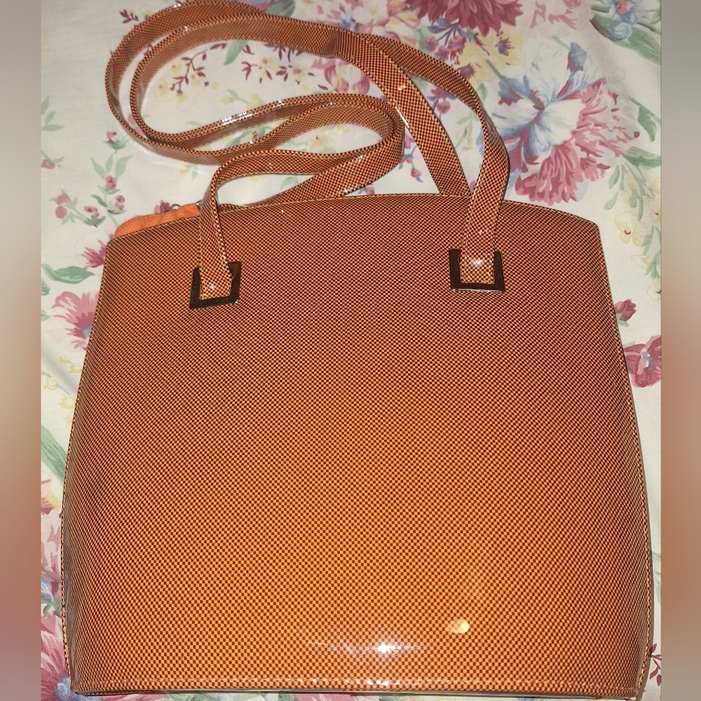 Vintage Burnt Orange & Black Checkered Bucket Purse